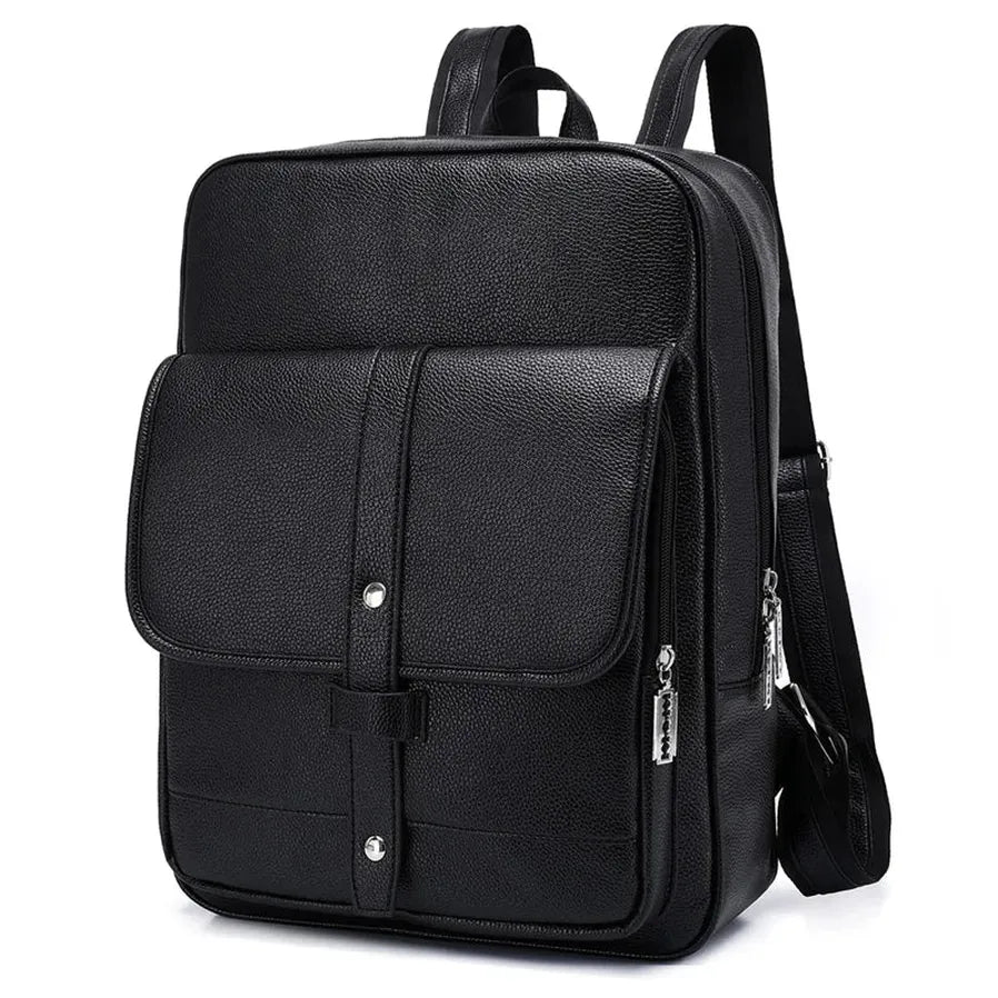 KTX-457619 Men's Pu Leather Casual Business Laptop Backpack with Multiple Compartments