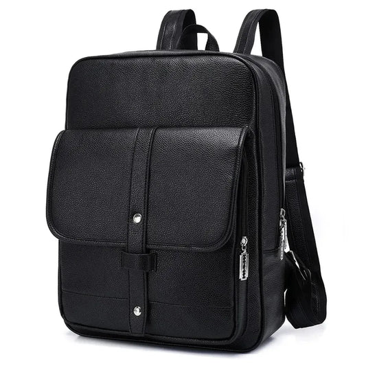 KTX-457619 Men's Pu Leather Casual Business Laptop Backpack with Multiple Compartments