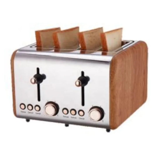 KTX-749907 Wooden Portable Electric Toaster for 4 Slices with Touch Screen Control and Removable Crumb Tray