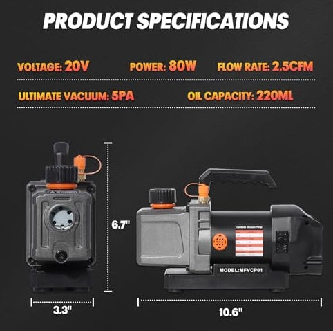 KTX-578323 Cordless 2.5CFM Vacuum Pump Kit for Automotive HVAC with Oil-Gas Separator and Compatible Battery