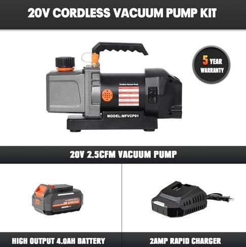 KTX-578323 Cordless 2.5CFM Vacuum Pump Kit for Automotive HVAC with Oil-Gas Separator and Compatible Battery