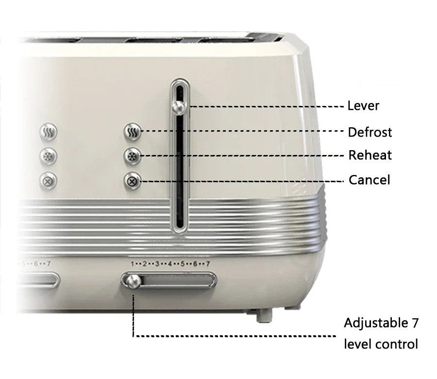 KTX-126163 Stainless Steel 4-Slice Retro Electric Toaster for Perfectly Toasted Buns
