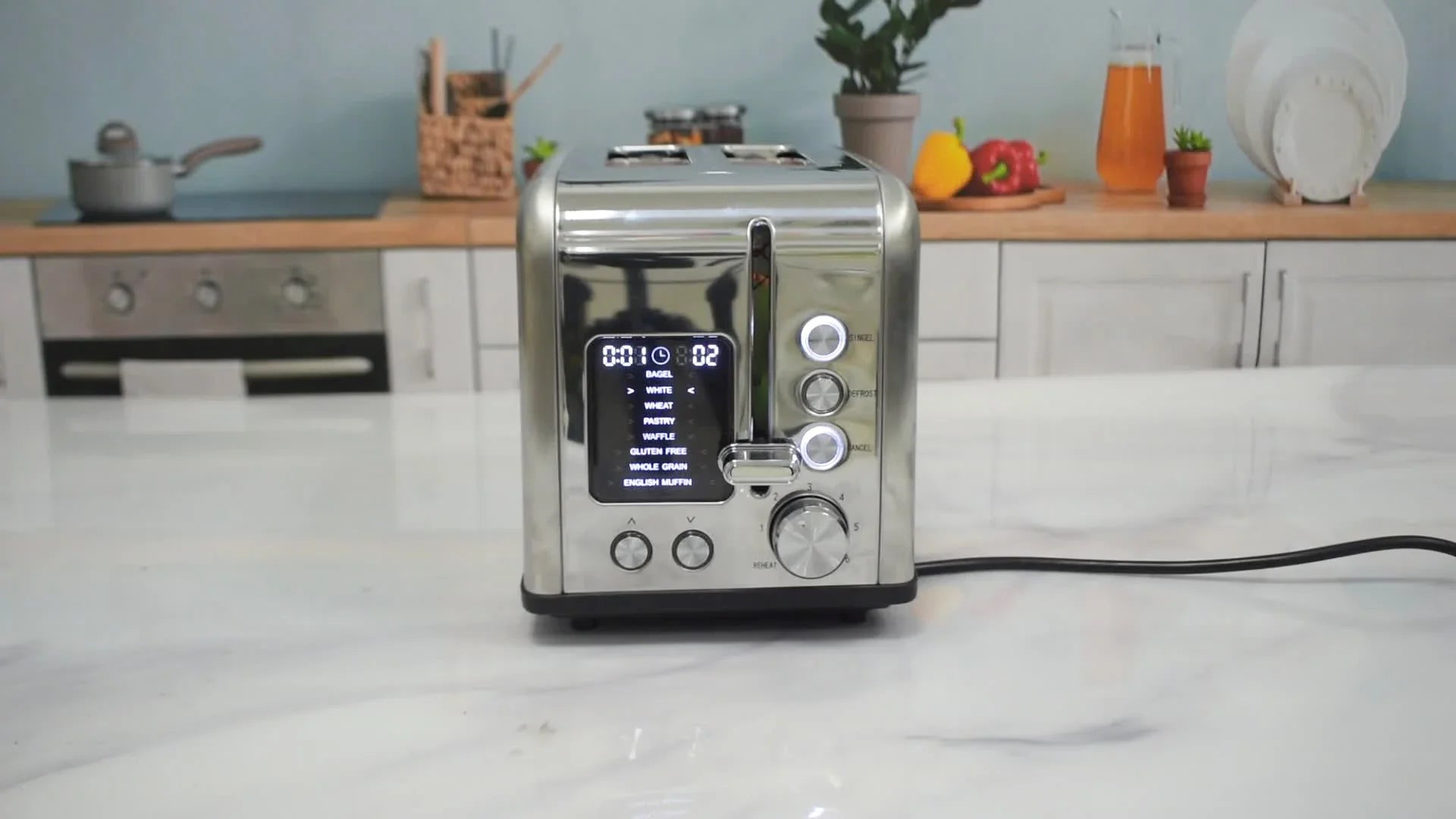 KTX-305811 Smart Digital 2-Slice Electric Toaster with LED Display and Multiple Functions