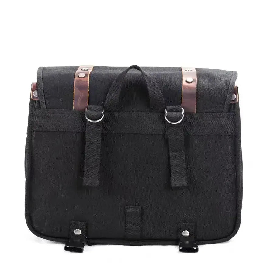 KTX-926227 Vintage Motorcycle Rear Seat Bag in Batik Canvas with Leather Accents - Durable and Waterproof Riding Tail Bag for Full Helmets