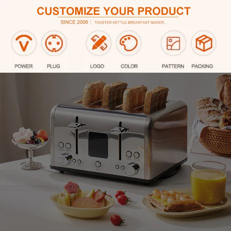 KTX-468499 Stainless Steel Digital Retro Toaster - 2 Slice, 950W Power, CE/ETL Certified