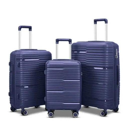 KTX-096339 Purple PP Luggage 3-Piece Travel Trolley and Suitcase Set