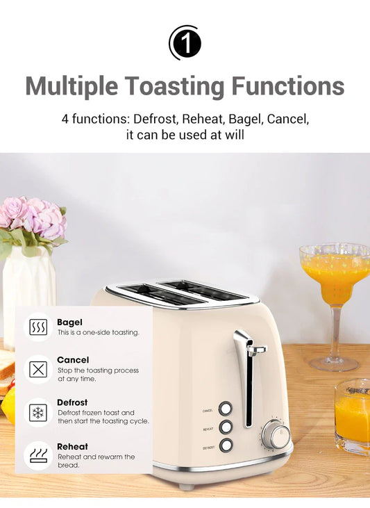 KTX-996243 Stainless Steel Retro 2-Slice Bread Toaster for Perfect Breakfast Toasts