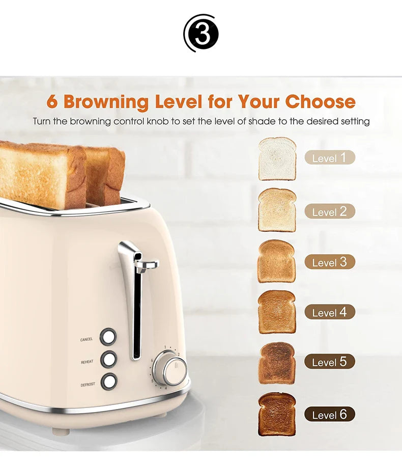 KTX-996243 Stainless Steel Retro 2-Slice Bread Toaster for Perfect Breakfast Toasts