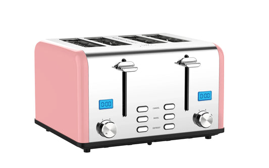 KTX-830099 Smart 4-Slice Retro Stainless Steel Toaster with Custom LCD Display for Perfectly Toasted Bread