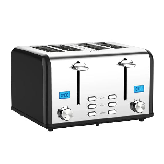 KTX-830099 Smart 4-Slice Retro Stainless Steel Toaster with Custom LCD Display for Perfectly Toasted Bread