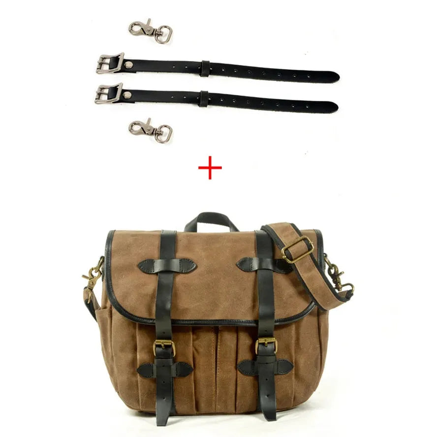 KTX-417747 Custom Waxed Canvas Motorcycle Side Bag - Adventure Dry Pack, Vintage Design, Zipper Closure, 9.6L Capacity