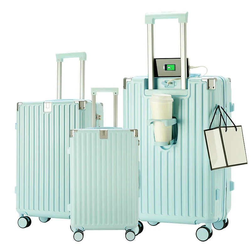 KTX-266771 Custom Lightweight 3-Piece Travel Luggage Set with Wheels and USB Port Lock