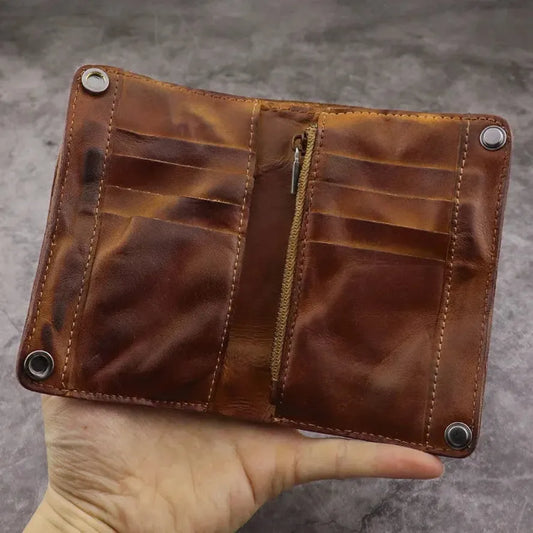 KTX-005459 Genuine Leather Retro Long Wallet for Men with Multi Card Slots and Zip Closure