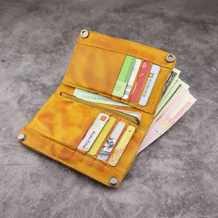 KTX-005459 Genuine Leather Retro Long Wallet for Men with Multi Card Slots and Zip Closure
