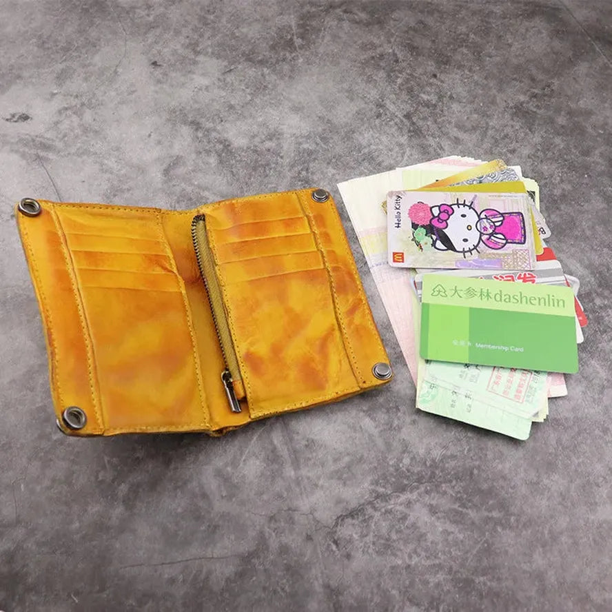 KTX-005459 Genuine Leather Retro Long Wallet for Men with Multi Card Slots and Zip Closure