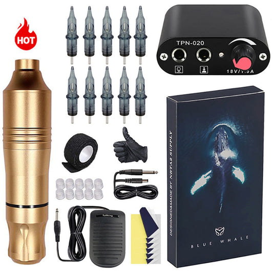 JMT-909002 Mini Tattoo Pen Set with Power Supply, Needles, and Accessories in Multiple Colors