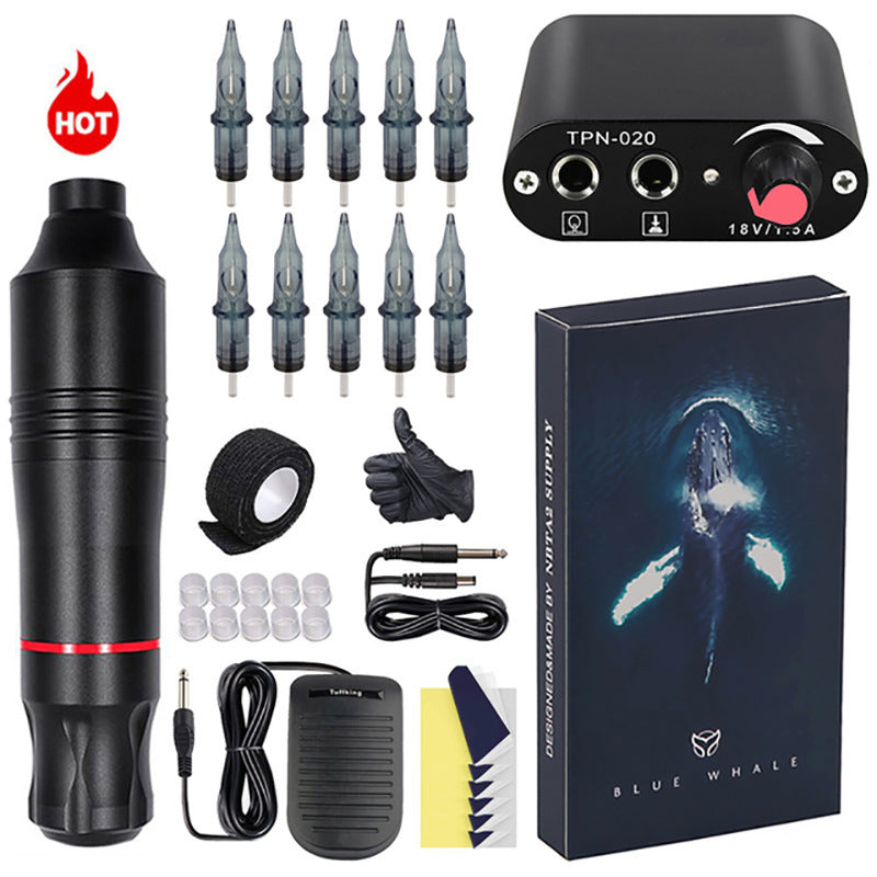 JMT-909002 Mini Tattoo Pen Set with Power Supply, Needles, and Accessories in Multiple Colors