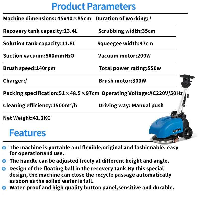 KTX-879507 Hand-Push Floor Scrubber for Efficient Scrubbing and Waxing in Industrial and Commercial Settings