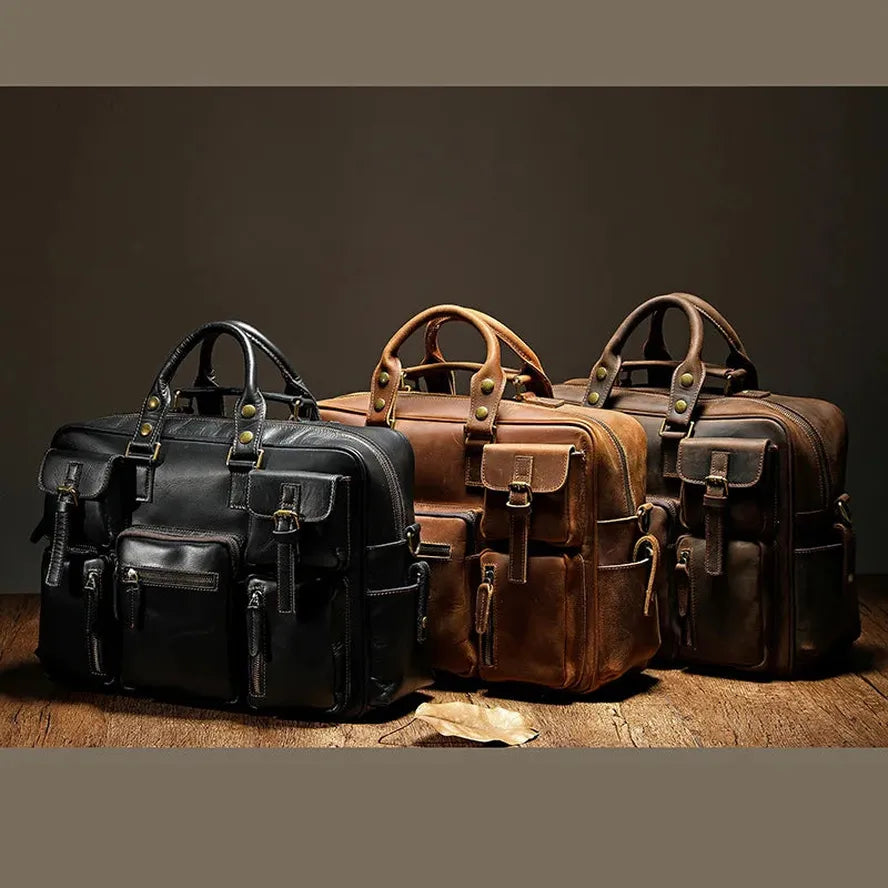 KTX-925267 Genuine Leather Men's Business Briefcase with Multi-Pockets and Large Capacity for Travel