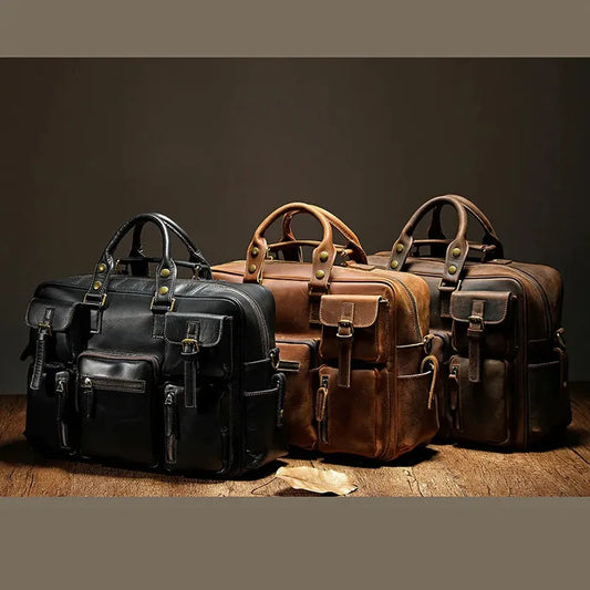 KTX-925267 Genuine Leather Men's Business Briefcase with Multi-Pockets and Large Capacity for Travel