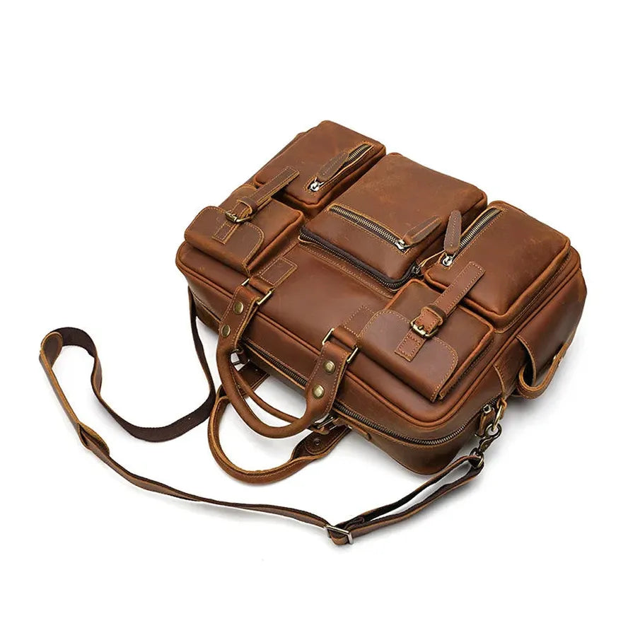 KTX-925267 Genuine Leather Men's Business Briefcase with Multi-Pockets and Large Capacity for Travel