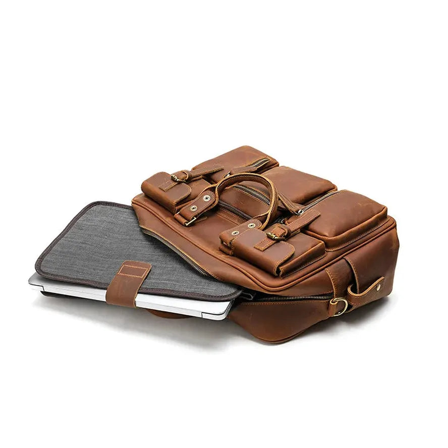 KTX-925267 Genuine Leather Men's Business Briefcase with Multi-Pockets and Large Capacity for Travel