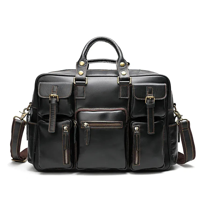 KTX-925267 Genuine Leather Men's Business Briefcase with Multi-Pockets and Large Capacity for Travel