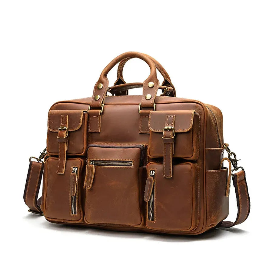 KTX-925267 Genuine Leather Men's Business Briefcase with Multi-Pockets and Large Capacity for Travel