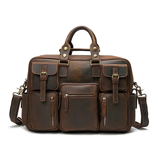 KTX-925267 Genuine Leather Men's Business Briefcase with Multi-Pockets and Large Capacity for Travel