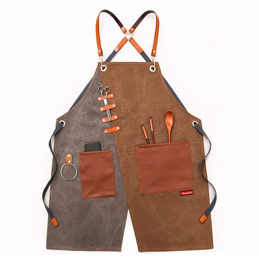 KTX-356819 Eco-Friendly Canvas Cowboy Apron with Custom Logo Options for Gardening, Barista, and Waitress Use