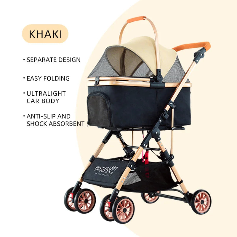 JMT-913098 Aluminium Pet Stroller for Cats and Small Dogs - Lightweight Travel Carrier and Portable Carriage