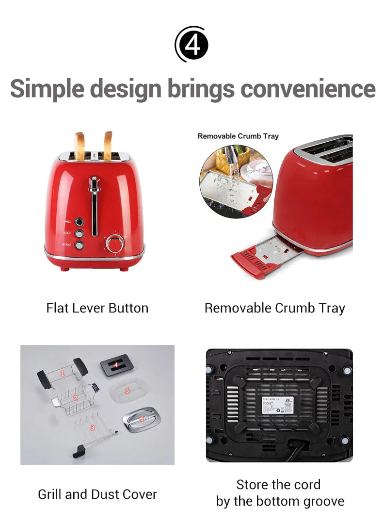 KTX-963475 Compact 2-Slice Grill Toaster with Wide Slots and Adjustable Settings