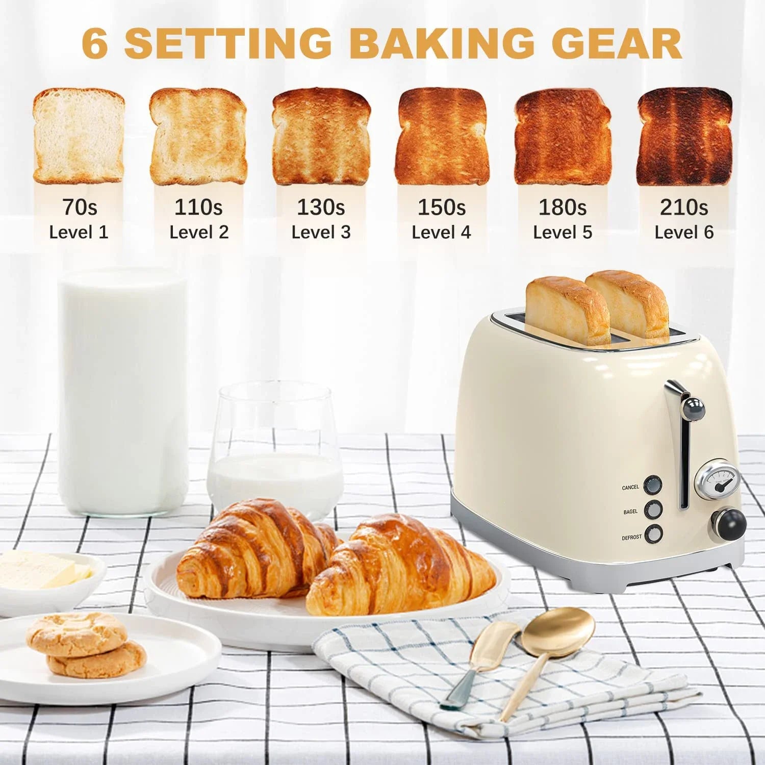 KTX-976979 Retro Stainless Steel Wide Slot Sandwich Toaster for 2 Slices