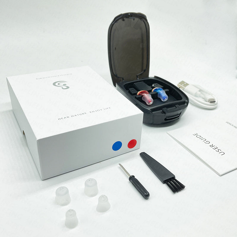 KTX-064211 Invisible Digital Noise Reduction Hearing Aids - USB Rechargeable ITE Device with Adjustable Volume Control and Multiple Earplugs