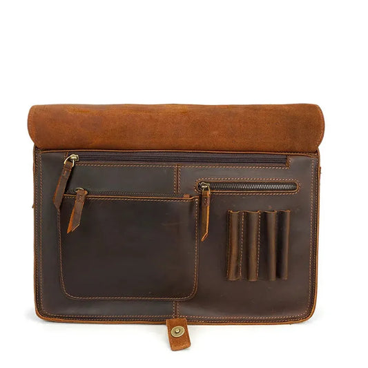 KTX-269907 Men's Retro Leather Laptop Tote and Business Briefcase with Crossbody Strap for Office and Conference Use