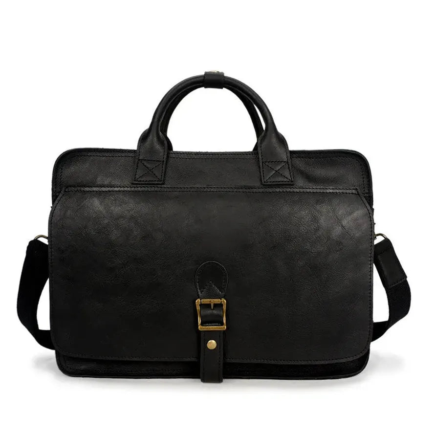 KTX-269907 Men's Retro Leather Laptop Tote and Business Briefcase with Crossbody Strap for Office and Conference Use