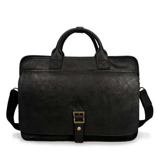 KTX-269907 Men's Retro Leather Laptop Tote and Business Briefcase with Crossbody Strap for Office and Conference Use