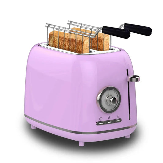 KTX-093395 Purple Retro 2-Slice Electric Bread Toaster with Sandwich Clamps