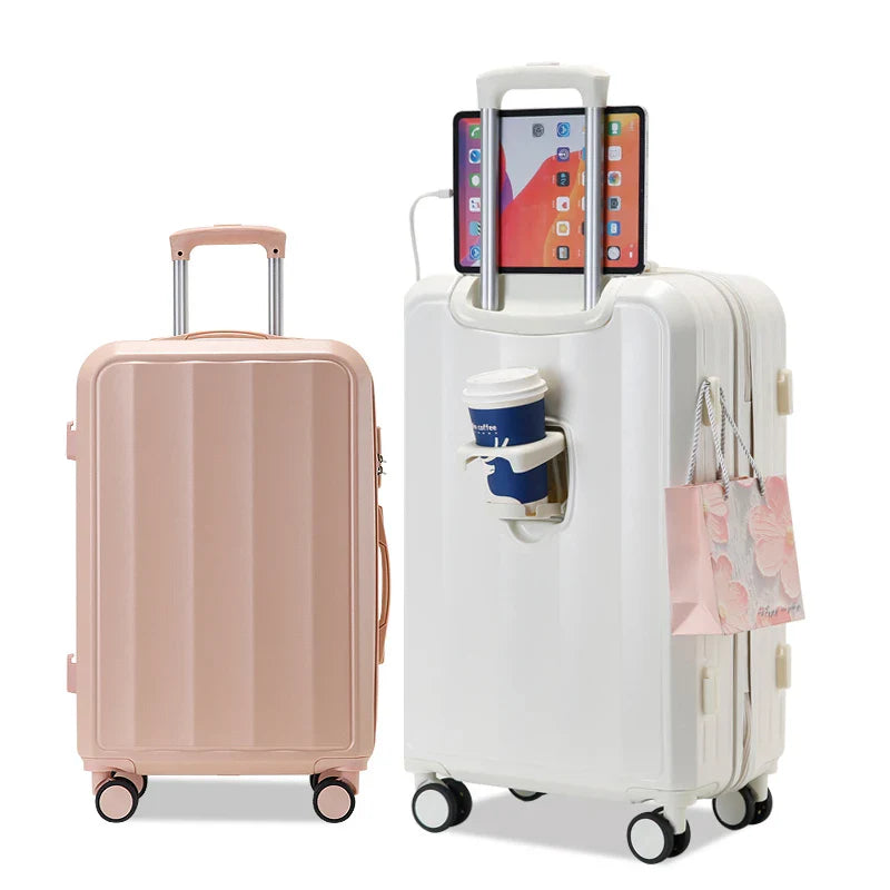 KTX-277139 Travel Spinner Luggage Set - 3 Piece Medium Size Trolley Suitcases with USB Port and Leather Details