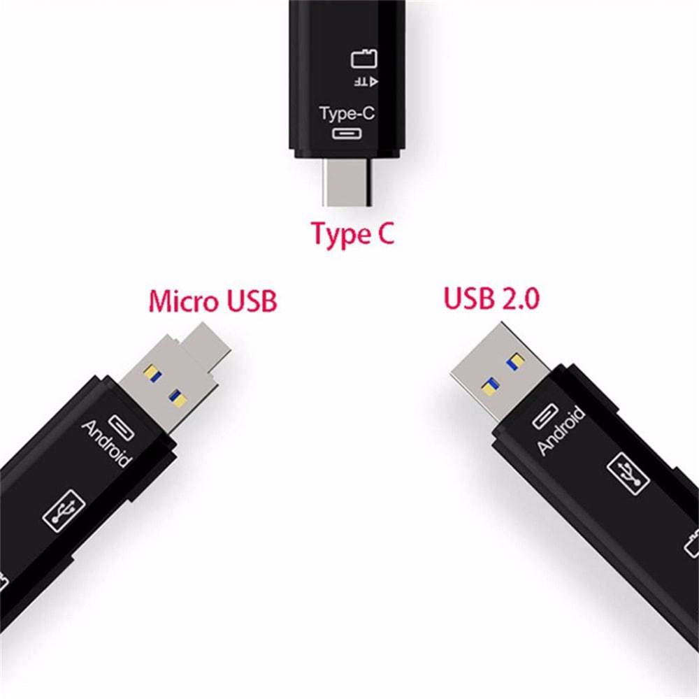 KTX-794515 Type-C Micro USB OTG Hub Adapter with TF Card Reader - Compatible with MacBook, Tablets, and More