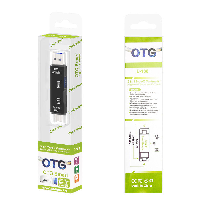 KTX-794515 Type-C Micro USB OTG Hub Adapter with TF Card Reader - Compatible with MacBook, Tablets, and More
