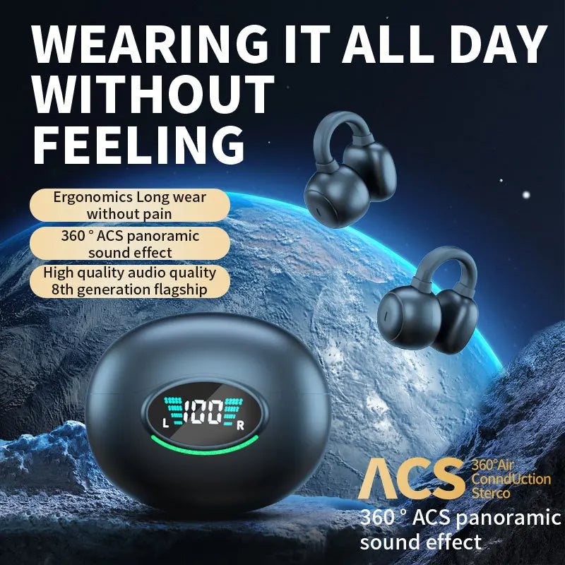 KTX-624851 Wireless Clip-On Sports Earphones with LED Battery Indicator for Comfortable Long-Term Use
