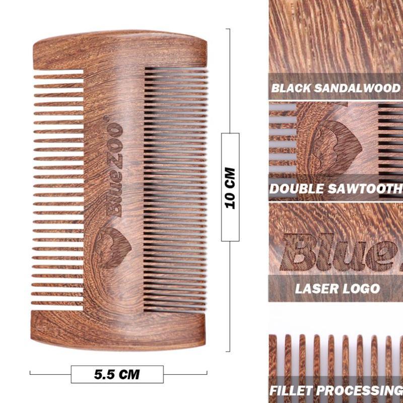 KTX-681747 Sandalwood Double-Sided Beard Comb with Portable PU Cover for Anti-Static Grooming