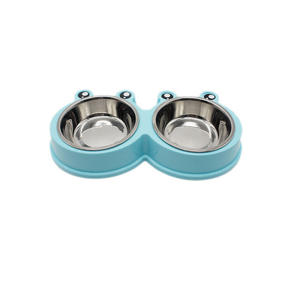 JMT-952842 Double Pet Bowl - Durable ABS & Stainless Steel Food and Water Container in Pink, Green, or Blue, Easy to Clean, 28 x 11.5 x 4 cm