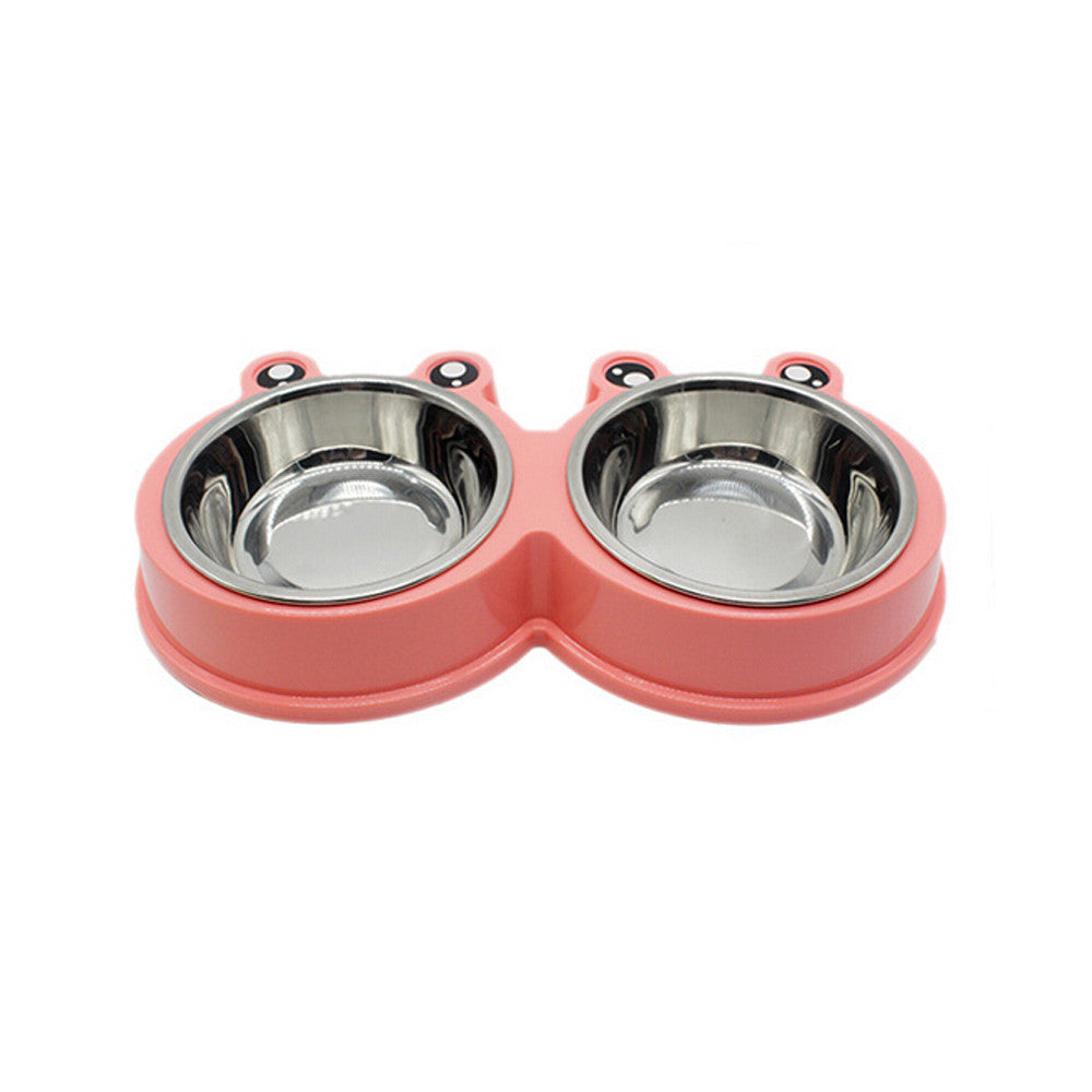 JMT-952842 Double Pet Bowl - Durable ABS & Stainless Steel Food and Water Container in Pink, Green, or Blue, Easy to Clean, 28 x 11.5 x 4 cm