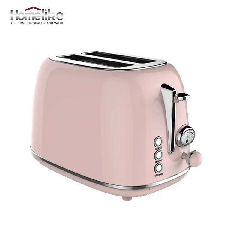 KTX-930707 Retro Stainless Steel 2-Slice Toaster with Auto Pop-Up Function for Home Use