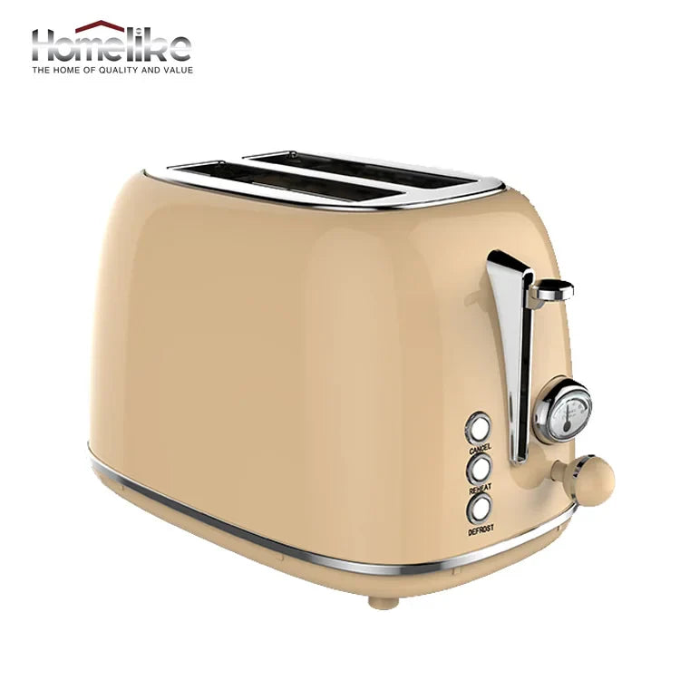 KTX-930707 Retro Stainless Steel 2-Slice Toaster with Auto Pop-Up Function for Home Use