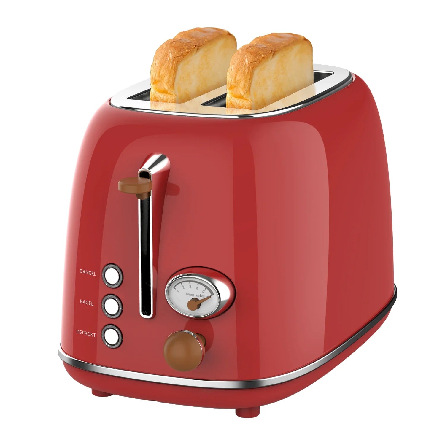 KTX-930707 Retro Stainless Steel 2-Slice Toaster with Auto Pop-Up Function for Home Use