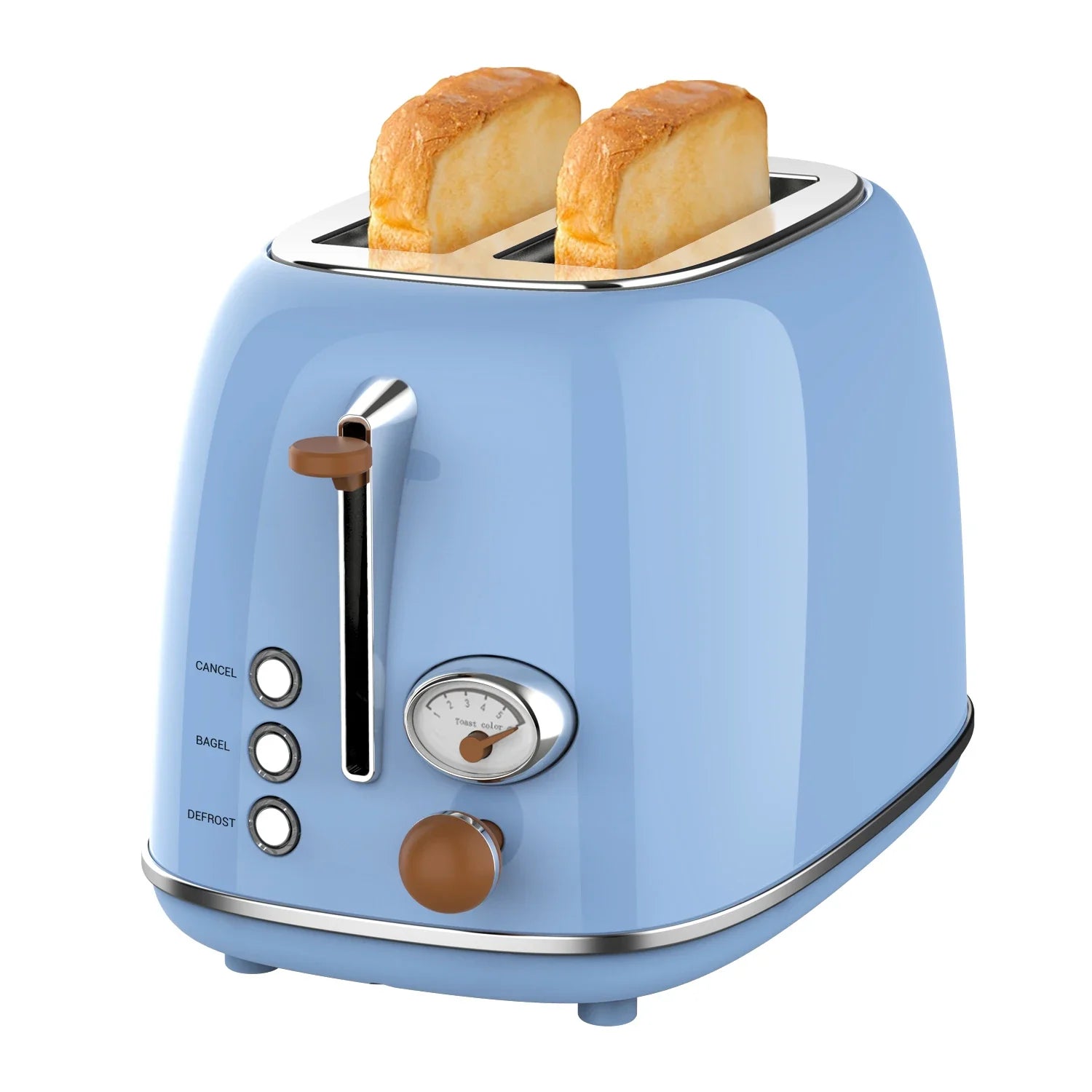 KTX-930707 Retro Stainless Steel 2-Slice Toaster with Auto Pop-Up Function for Home Use