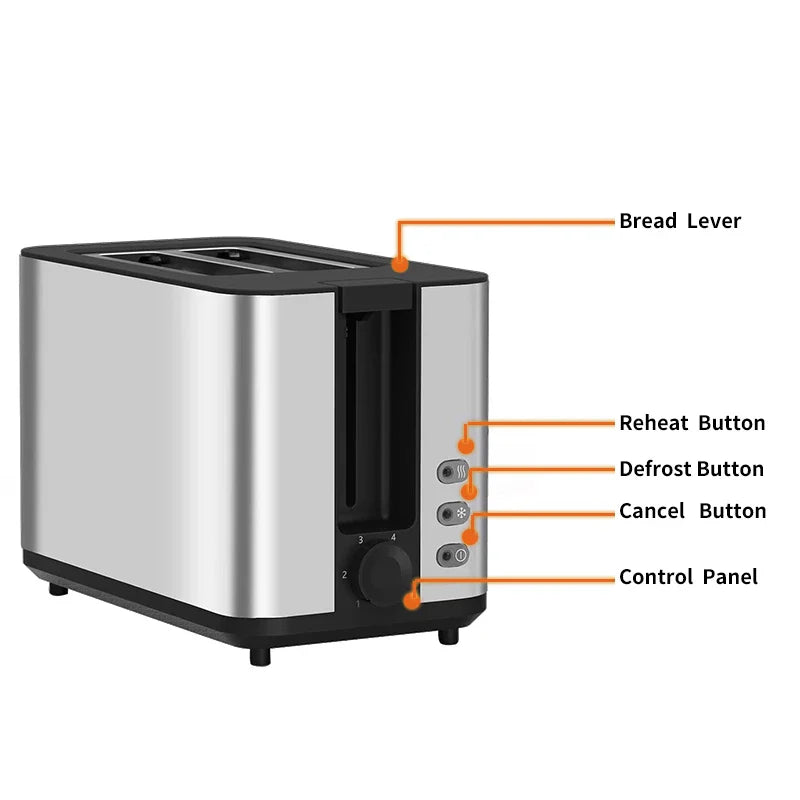 KTX-372499 Silver Electric Bread Toaster for Two Slices – Custom Logo Option Available